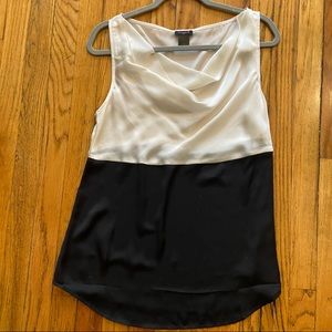 Ivory & Black Silk-Like Blouse Ann Taylor Size 10